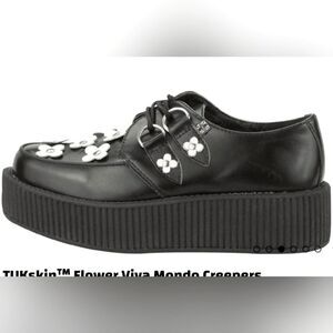 TUKskin™ (T.U.K) FLOWER VIVA MONDO PLATFORM CREEPER BLACK/ WHITE LEATHER Size 7